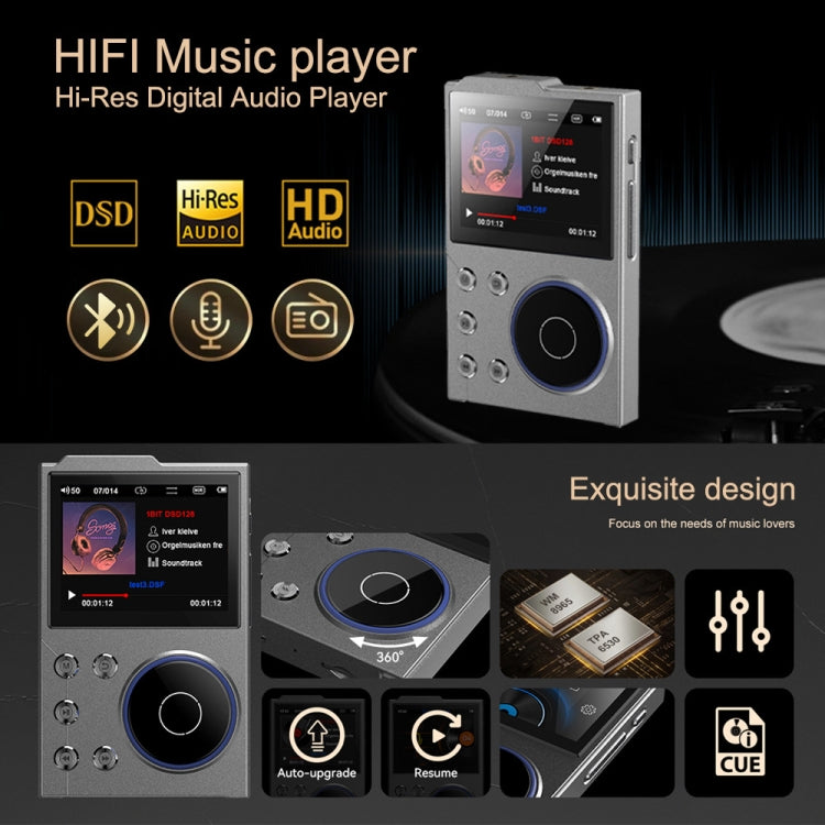 2.4 Inch HIFI Bluetooth Music Player DSD256 Mastering Sound Quality Walkman, Memory: 16GB+8GB(Black) - MP3 Player by PMC TechLife | Online Shopping South Africa | PMC TechLife | Buy Now Pay Later Mobicred