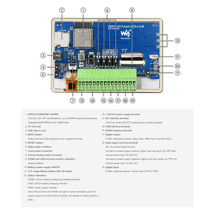 Waveshare ESP32-S3 4.3inch 800×480 Touch LCD Development Board With Case - LCD & LED Display Module by Waveshare | Online Shopping South Africa | PMC Jewellery | Buy Now Pay Later Mobicred