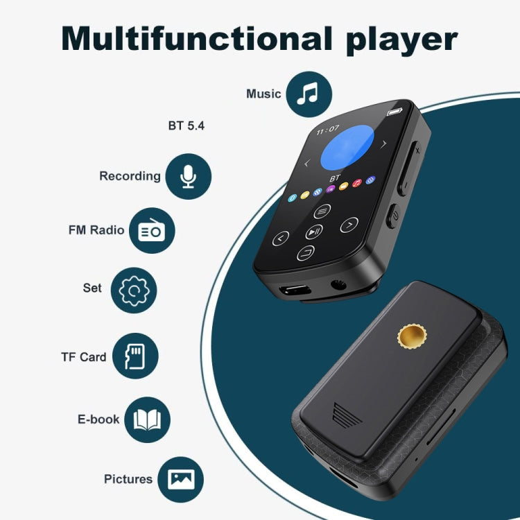 MP3 Bluetooth Music Player HIFI Sports Clip Touch Screen MP4, Memory: 8GB(Black) - MP3 Player by PMC Jewellery | Online Shopping South Africa | PMC Jewellery | Buy Now Pay Later Mobicred