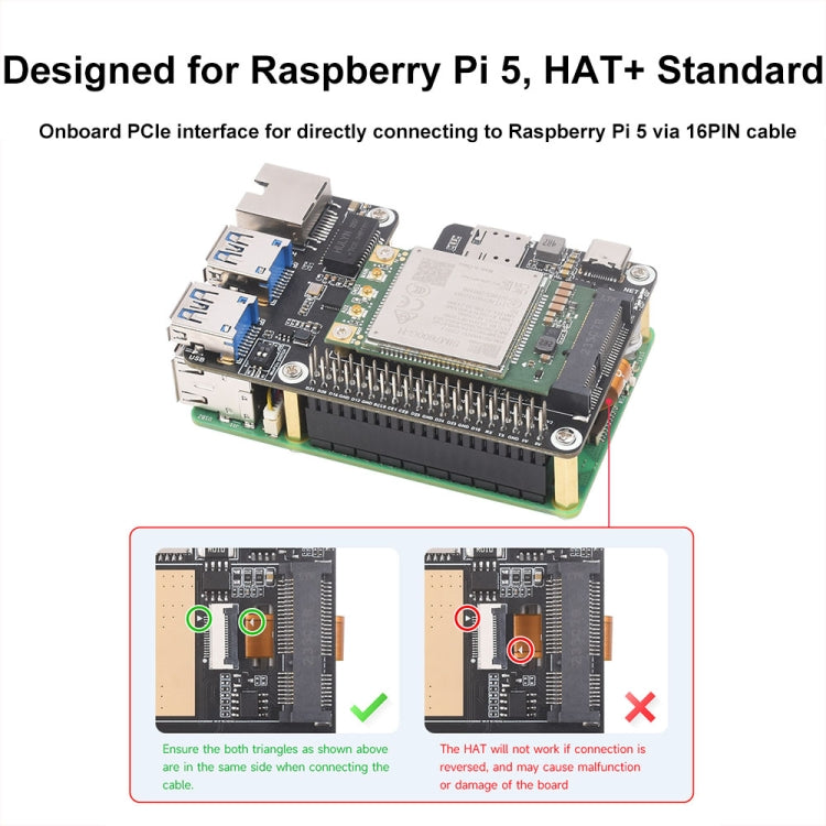 Waveshare For Raspberry Pi 5 PCIe to MiniPCIe / Gigabit Ethernet / USB 3.2 Gen1 HAT, Spec: EG25-G - Raspberry Pi Accessories by Waveshare | Online Shopping South Africa | PMC Jewellery | Buy Now Pay Later Mobicred