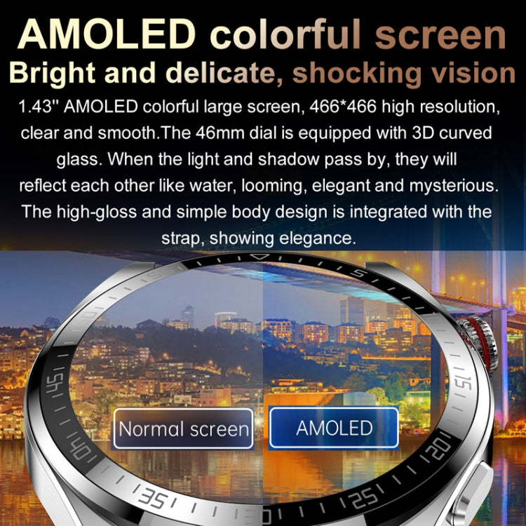 1.43 inch AMOLED Screen Smartwatch Heart Rate Blood Pressure Monitoring Bluetooth Talking Sports Watch, Color: Black Leather Strap - Smart Watches by PMC TechLife | Online Shopping South Africa | PMC TechLife | Buy Now Pay Later Mobicred