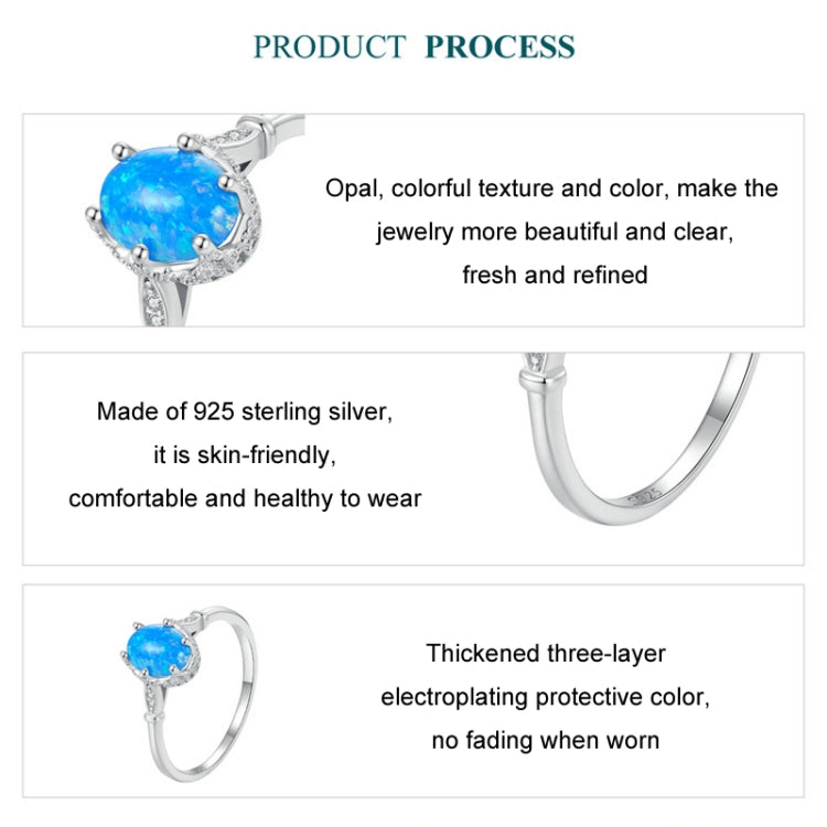 S925 Sterling Silver Ocean Blue Crown Opal Ring, Size: No. 8 - Stud Earrings & Earrings by PMC Jewellery | Online Shopping South Africa | PMC Jewellery | Buy Now Pay Later Mobicred