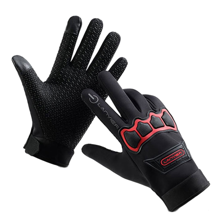 LANYIER Fall Winter Motorcycle Outdoor Riding Gloves Men Velvet Warm Non-slip Touch Screen Windproof Gloves, Size: Average(Red) - Locomotive Gloves by LANYIER | Online Shopping South Africa | PMC TechLife | Buy Now Pay Later Mobicred