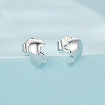 S925 Sterling Silver Platinum-plated Heart-shaped Puzzle Earrings(SCE1770) - Stud Earrings & Earrings by PMC Jewellery | Online Shopping South Africa | PMC Jewellery | Buy Now Pay Later Mobicred