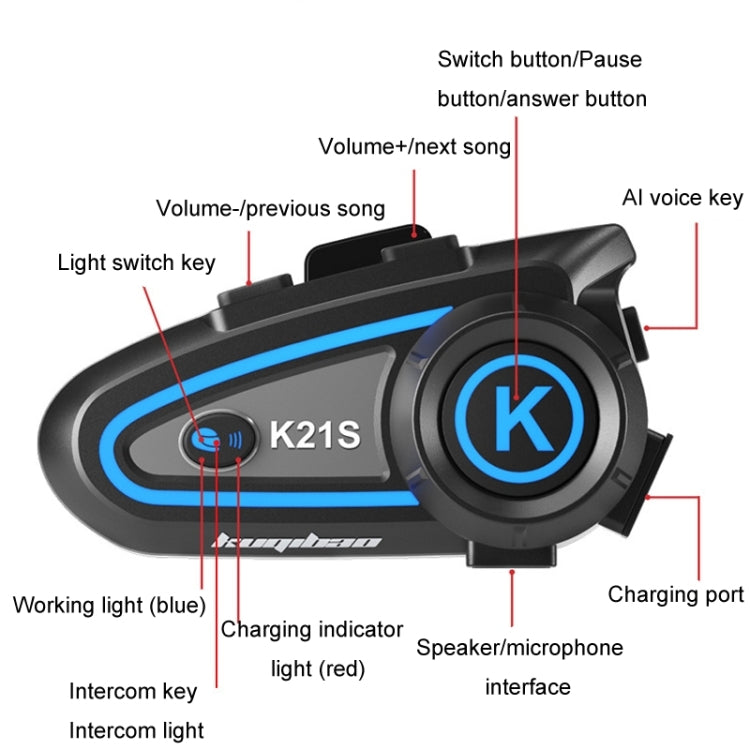 KUQIBAO K21S Motorcycle Riding Helmet Dual Intercom Bluetooth Headset With Lights(Soft Microphone) - free shipping - PMC TechLife - Order now!