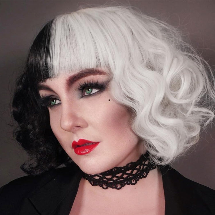 Cosplay Cool Wigs Natural Breathable Head Cover Ladies Short Curl Wig Hat(Black White) - free shipping - PMC TechLife - Order now!