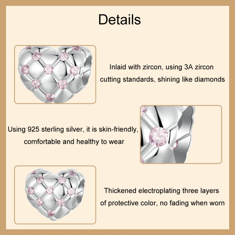 S925 Sterling Silver Platinum Diamond Heart-shaped DIY Bead(BSC1054) - Jewelry Accessories by PMC Jewellery | Online Shopping South Africa | PMC Jewellery | Buy Now Pay Later Mobicred