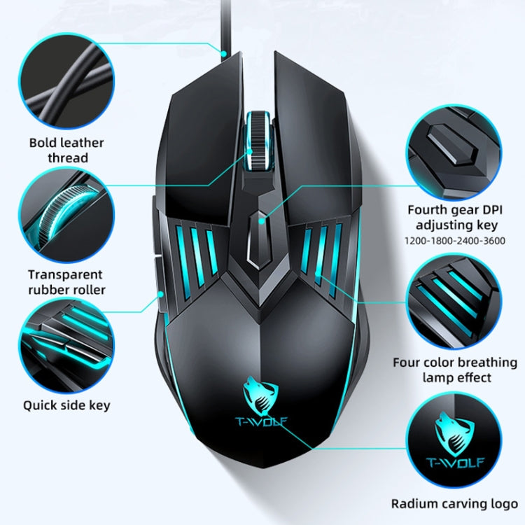 T-WOLF G560 6-keys Cool Breathing Light Gaming Wired Mouse Mechanical Office Silent Mouse(Black) - free shipping - PMC TechLife - Order now!
