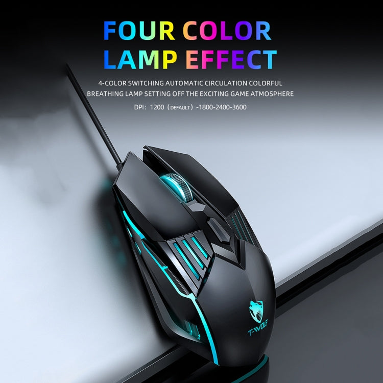 T-WOLF G560 6-keys Cool Breathing Light Gaming Wired Mouse Mechanical Office Silent Mouse(Gray) - free shipping - PMC TechLife - Order now!
