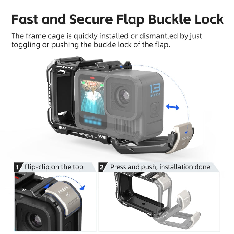 AMagisn Upgrade Ver Metal Rabbit Cage For GoPro HERO13 Black / HERO12 Black / HERO11 Black / HERO10 Black / HERO9 Black(Black) - free shipping - PMC TechLife - Order now!