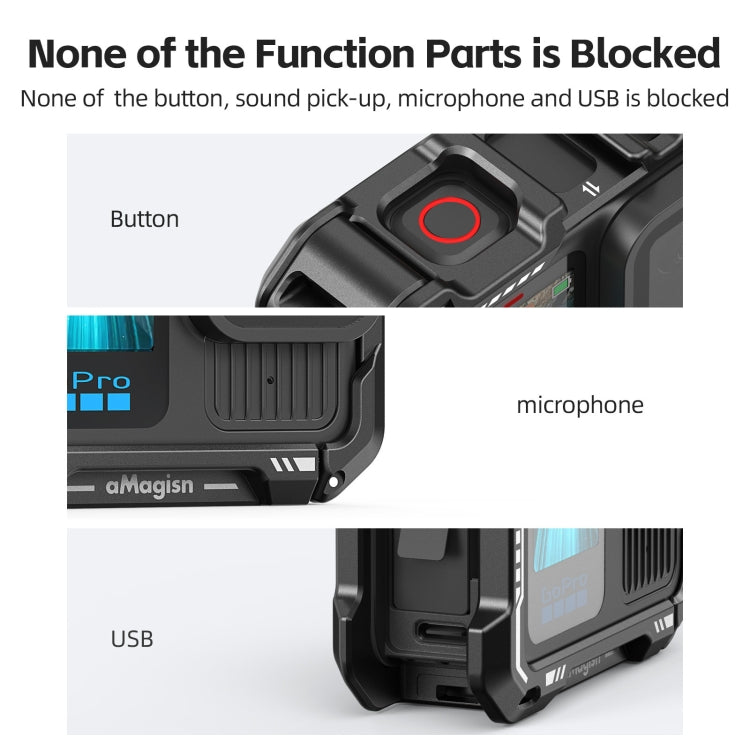 AMagisn Upgrade Ver Metal Rabbit Cage For GoPro HERO13 Black / HERO12 Black / HERO11 Black / HERO10 Black / HERO9 Black(Black) - free shipping - PMC TechLife - Order now!