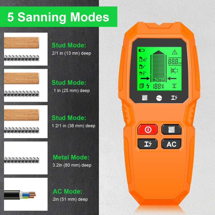 HW-QB6 5 In 1 Wall Scanner Handheld Stud Finder Wood Current Metal Live Wires Detection(Black) - Metal Detector by PMC TechLife | Online Shopping South Africa | PMC TechLife | Buy Now Pay Later Mobicred