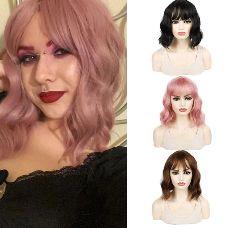 Water Wave Ripple Short Curly Hair With Bangs Fluffy Wig Headcovers, Color: Natural Black - free shipping - PMC TechLife - Order now!