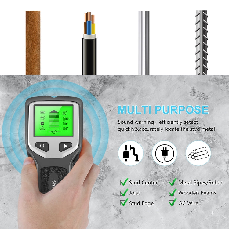 HLW330 5-in-1 Wall Stud Detector Edge Center Wood Current Metal AC Wires Detection(Silver) - Metal Detector by PMC TechLife | Online Shopping South Africa | PMC TechLife | Buy Now Pay Later Mobicred