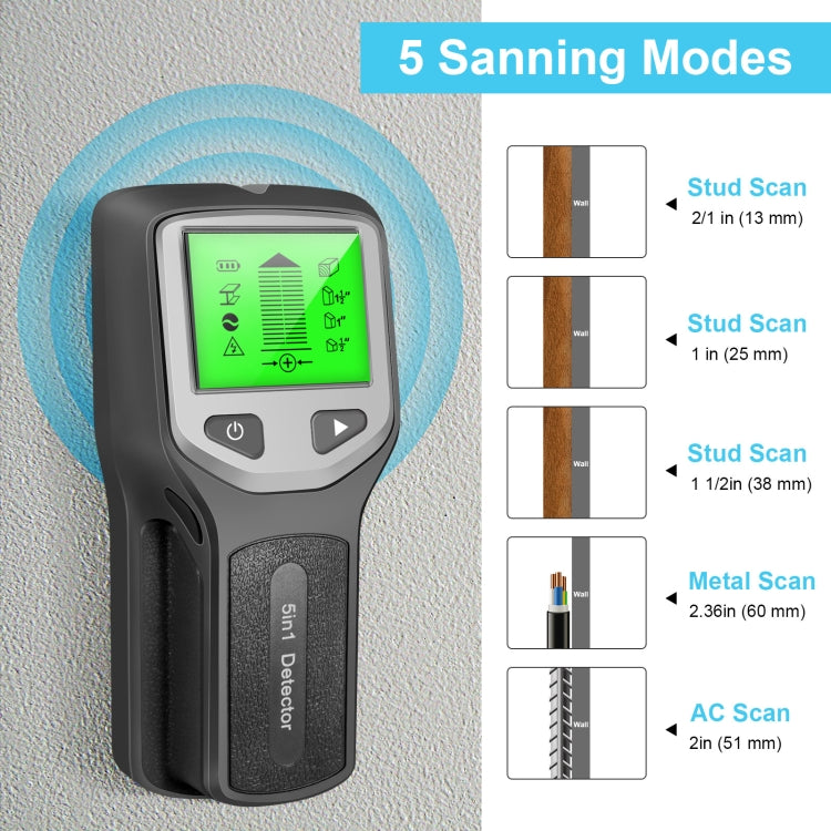HLW330 5-in-1 Wall Stud Detector Edge Center Wood Current Metal AC Wires Detection(Black) - Metal Detector by PMC TechLife | Online Shopping South Africa | PMC TechLife | Buy Now Pay Later Mobicred