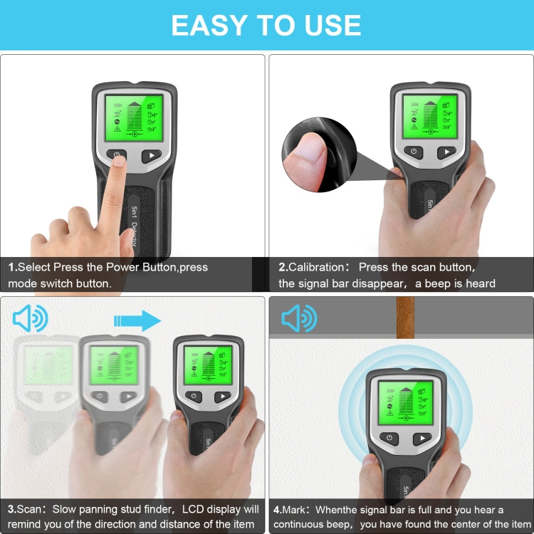 HLW330 5-in-1 Wall Stud Detector Edge Center Wood Current Metal AC Wires Detection(Black) - Metal Detector by PMC TechLife | Online Shopping South Africa | PMC TechLife | Buy Now Pay Later Mobicred