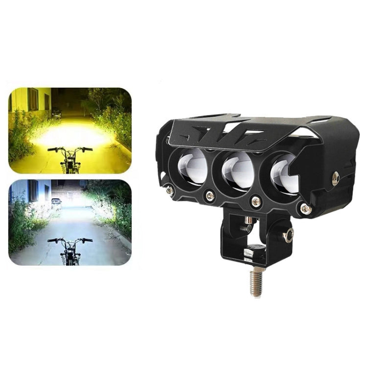 35W Motorcycle Spotlight Dual Color LED Headlight Triple Eye Waterproof Headlight, Model: Flashing-(2 Wires) - Headlights by PMC Jewellery | Online Shopping South Africa | PMC Jewellery | Buy Now Pay Later Mobicred