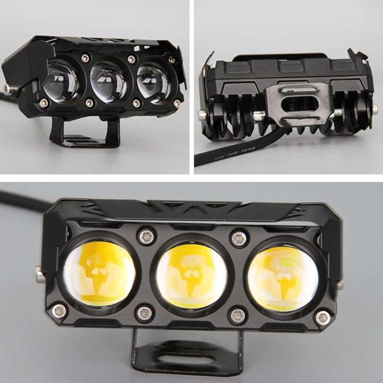 35W Motorcycle Spotlight Dual Color LED Headlight Triple Eye Waterproof Headlight, Model: Flashing-(2 Wires) - Headlights by PMC Jewellery | Online Shopping South Africa | PMC Jewellery | Buy Now Pay Later Mobicred