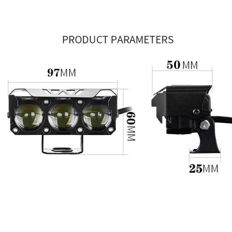 35W Motorcycle Spotlight Dual Color LED Headlight Triple Eye Waterproof Headlight, Model: Straight Bright-Near White+Far White (3 Wires) - Headlights by PMC Jewellery | Online Shopping South Africa | PMC Jewellery | Buy Now Pay Later Mobicred