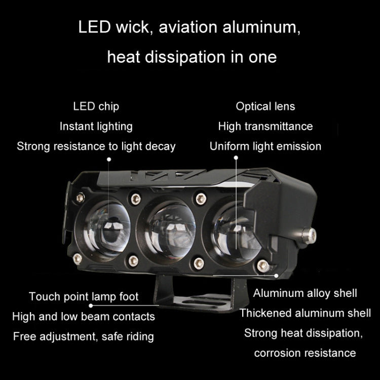35W Motorcycle Spotlight Dual Color LED Headlight Triple Eye Waterproof Headlight, Model: Straight Bright-Near Yellow+Far White (3 Wires) - Headlights by PMC Jewellery | Online Shopping South Africa | PMC Jewellery | Buy Now Pay Later Mobicred