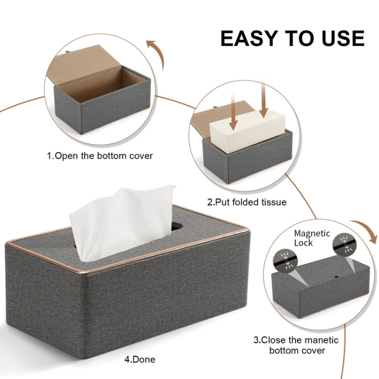 Home Decor Tissue Box Cover Desktop Gold Rim Faux Leather Napkin Holder Toilet Paper Storage Box, Size: Large(Gray) - Storage Boxes by PMc TechLife | Online Shopping South Africa | PMc TechLife | Buy Now Pay Later Mobicred
