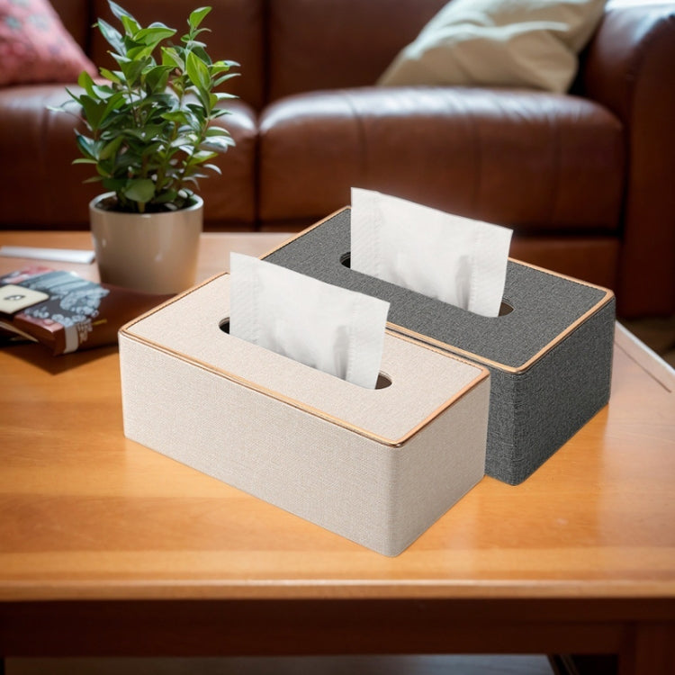 Home Decor Tissue Box Cover Desktop Gold Rim Faux Leather Napkin Holder Toilet Paper Storage Box, Size: Large(Beige) - Storage Boxes by PMc TechLife | Online Shopping South Africa | PMc TechLife | Buy Now Pay Later Mobicred
