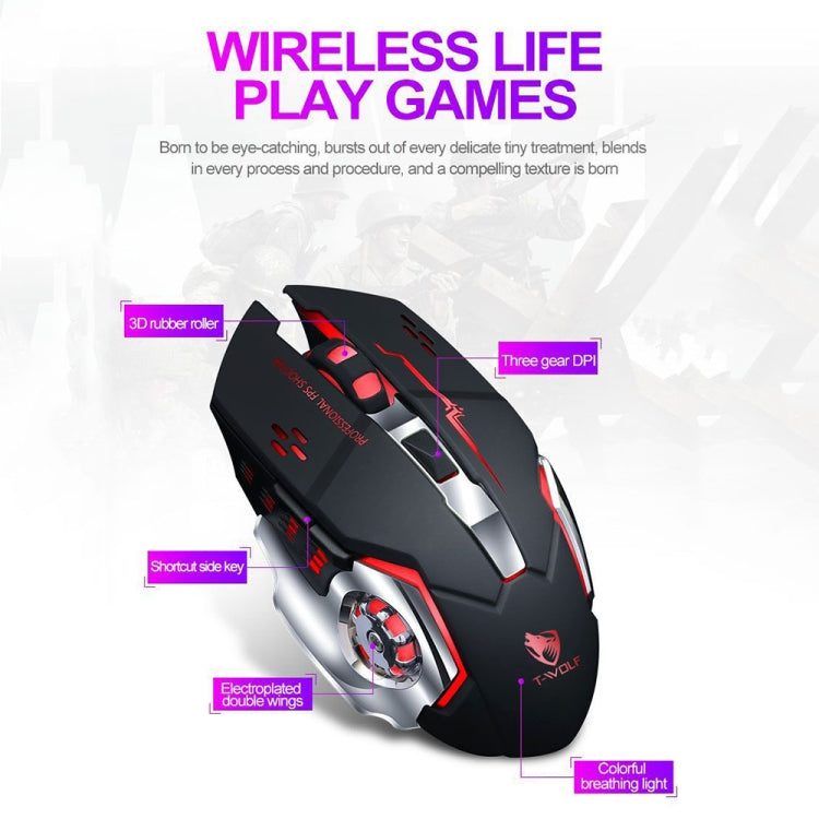 T-WOLF Q13 2.4GHz 6-keys RGB Colorful Light Gaming Wireless Mouse, Color: Single Mode Gray - Wireless Mice by T-WOLF | Online Shopping South Africa | PMC TechLife | Buy Now Pay Later Mobicred