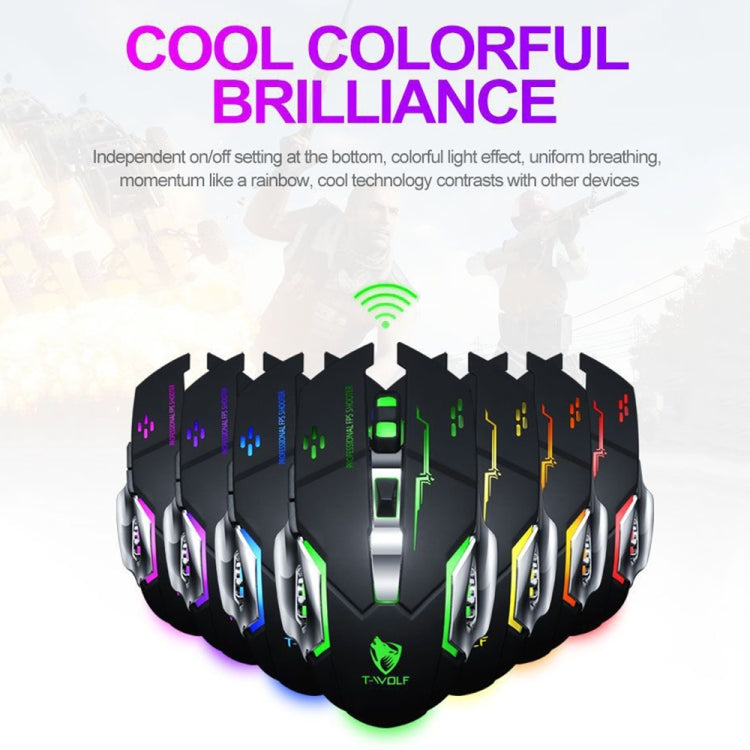 T-WOLF Q13 2.4GHz 6-keys RGB Colorful Light Gaming Wireless Mouse, Color: Dual Mode Black - Wireless Mice by T-WOLF | Online Shopping South Africa | PMC TechLife | Buy Now Pay Later Mobicred