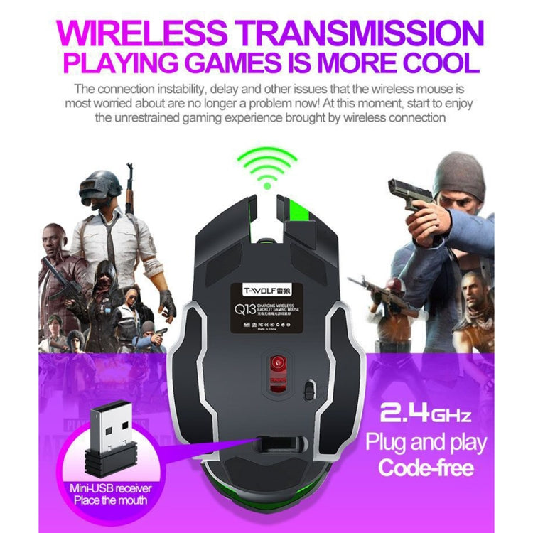 T-WOLF Q13 2.4GHz 6-keys RGB Colorful Light Gaming Wireless Mouse, Color: Dual Mode White - Wireless Mice by T-WOLF | Online Shopping South Africa | PMC TechLife | Buy Now Pay Later Mobicred
