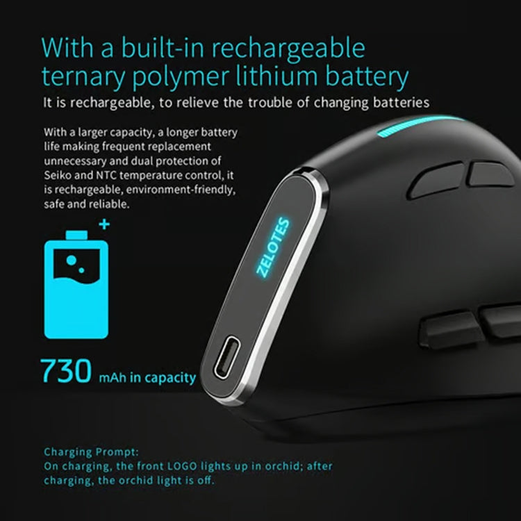ZELOTES F36 9-Keys Vertical Grip Ergonomic Programming Dual Bluetooth + 2.4G Wireless Mouse(Black) - free shipping - PMC TechLife - Order now!