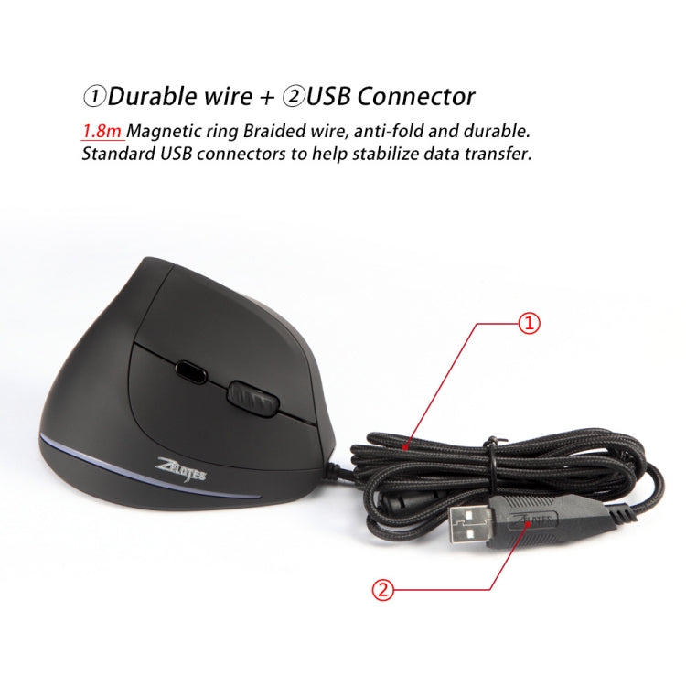 ZELOTES T20 6-Keys Vertical Grip Ergonomic Laptop Wired Mouse(Black) - Wired Mice by ZELOTES | Online Shopping South Africa | PMC TechLife | Buy Now Pay Later Mobicred