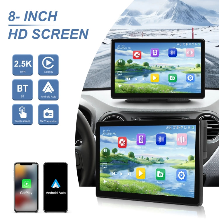 8-Inch HD Wireless CarPlay Screen DVR With Dash Cam/1080p Front Rear Camera/Bluetooth/AirPlay - Car Monitor by PMC Jewellery | Online Shopping South Africa | PMC Jewellery | Buy Now Pay Later Mobicred