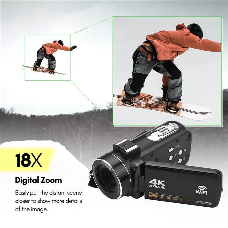 4K  Digital Video Camera 3 Inch IPS Touch Screen 56MP 18X Digital Zoom WiFi Camcorder, Spec: Standard - Video Cameras by PMC TechLife | Online Shopping South Africa | PMC TechLife | Buy Now Pay Later Mobicred