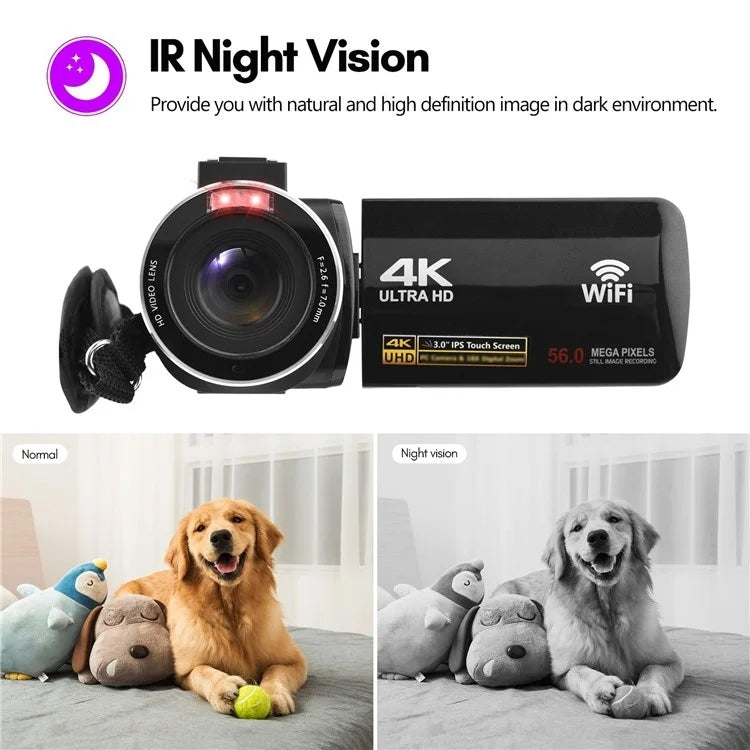 4K  Digital Video Camera 3 Inch IPS Touch Screen 56MP 18X Digital Zoom WiFi Camcorder, Spec: Set 3 - Video Cameras by PMC TechLife | Online Shopping South Africa | PMC TechLife | Buy Now Pay Later Mobicred