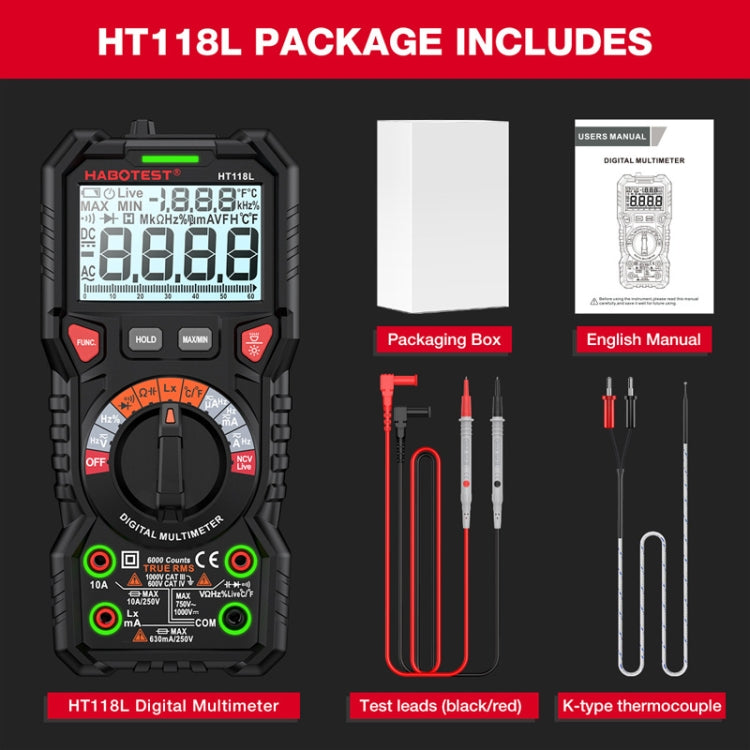 HABOTEST HT118L Mini High Precision Intelligent Anti-Burning Electrician Multimeter(Black) - free shipping - PMC TechLife - Order now!