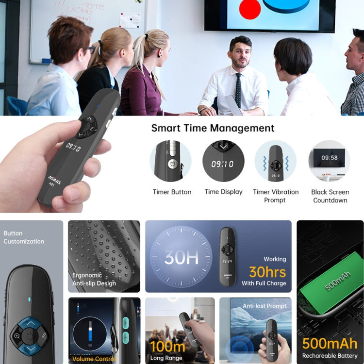 ASiNG A81 PPT Page Turning Clicker With Timing Function & 32G 3-in-1 USB Receiver, Color: Green Light - free shipping - PMC TechLife - Order now!