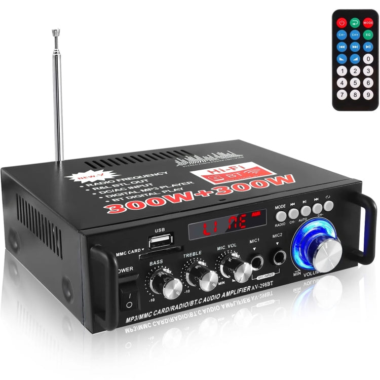 AV-298BT 300W+300W Hi-Fi Stereo Amplifier Bluetooth Home Audio Karaoke Digital Amplifier AU Plug -  by PMC TechLife | Online Shopping South Africa | PMC TechLife | Buy Now Pay Later Mobicred