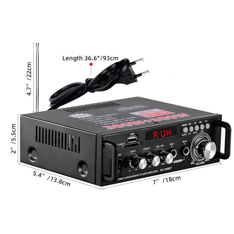 AV-298BT 300W+300W Hi-Fi Stereo Amplifier Bluetooth Home Audio Karaoke Digital Amplifier EU Plug -  by PMC TechLife | Online Shopping South Africa | PMC TechLife | Buy Now Pay Later Mobicred
