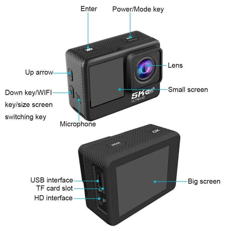 5K/30FPS WIFI HD Anti-Shake Remote Touch Dual-Screen IP68 Waterproof Sports Camera(Microphone Version) - free shipping - PMC TechLife - Order now!