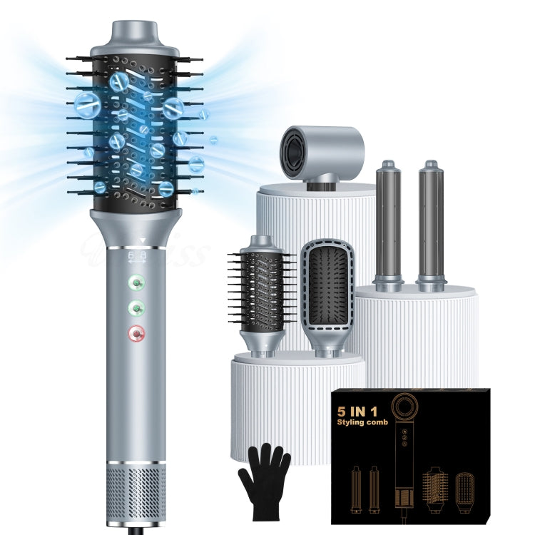5 in 1 Hot Air Comb Automatic Curling Negative Ion Hair Dryer, Color: Blue Gold US Plug - free shipping - PMC TechLife - Order now!