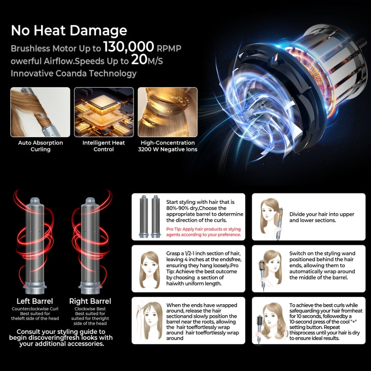 5 in 1 Hot Air Comb Automatic Curling Negative Ion Hair Dryer, Color: Blue Gold US Plug - free shipping - PMC TechLife - Order now!