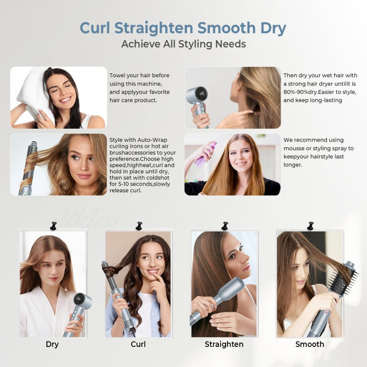5 in 1 Hot Air Comb Automatic Curling Negative Ion Hair Dryer, Color: Gray US Plug - free shipping - PMC TechLife - Order now!