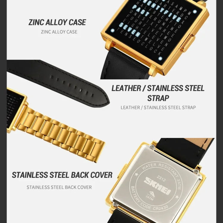 SKMEI Multi-function Letter Display Dial Square Men Electronic Watch, Color: Silver Leather Band - free shipping - PMC TechLife - Order now!