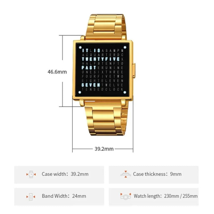 SKMEI Multi-function Letter Display Dial Square Men Electronic Watch, Color: Gold Leather Band - free shipping - PMC TechLife - Order now!