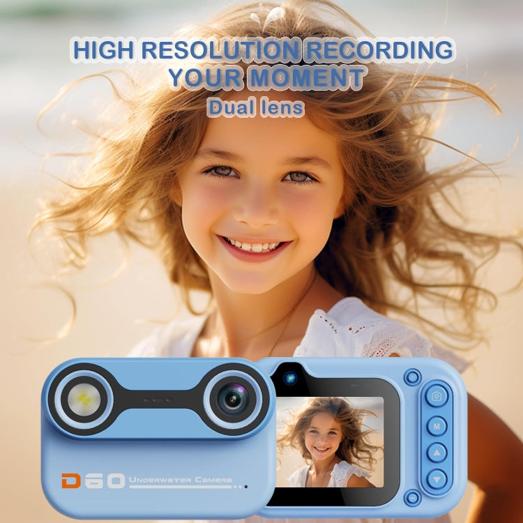 D60 3m Waterproof 2K HD 10X 2.4-inch Outdoor Photo Video Recording Children Mini Camera(Blue) - Children Cameras by PMC TechLife | Online Shopping South Africa | PMC TechLife | Buy Now Pay Later Mobicred