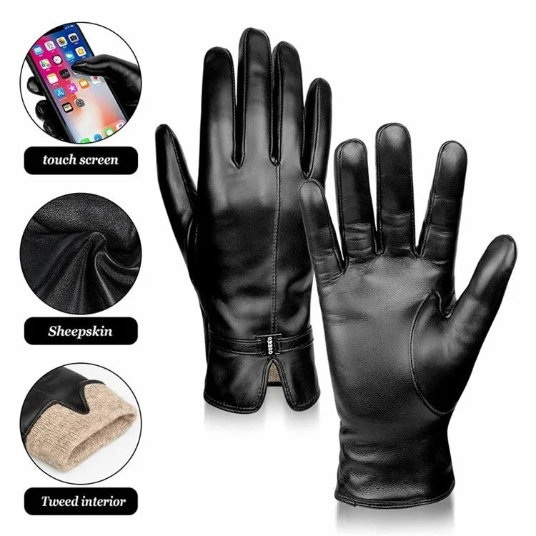 Women Sheepskin Wool Fleece Lined Windproof Warm Gloves Touchscreen Thick Snow Driving Gloves, Size: XL(Red) - Full Finger Gloves by PMC TechLife | Online Shopping South Africa | PMC TechLife | Buy Now Pay Later Mobicred