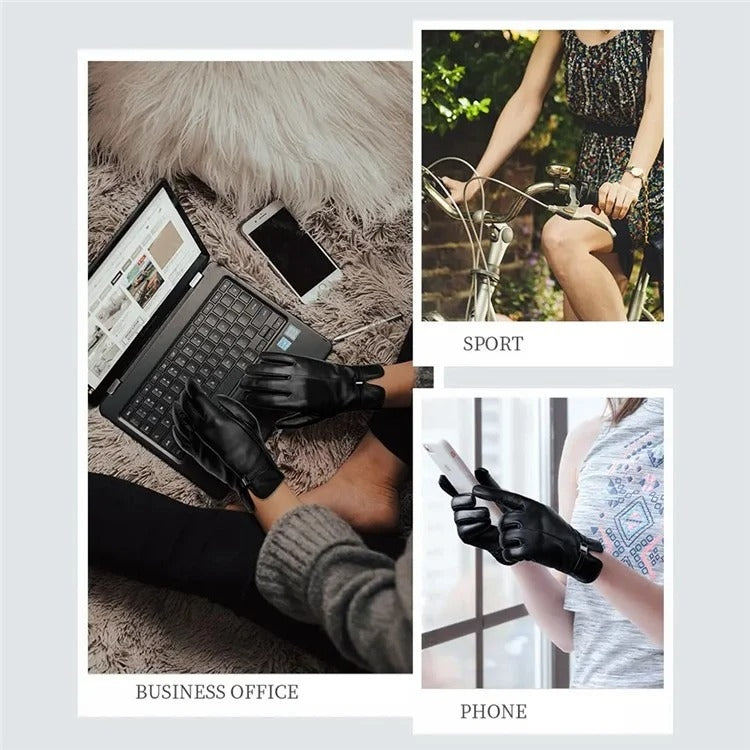 Women Sheepskin Wool Fleece Lined Windproof Warm Gloves Touchscreen Thick Snow Driving Gloves, Size: XL(Black) - Full Finger Gloves by PMC TechLife | Online Shopping South Africa | PMC TechLife | Buy Now Pay Later Mobicred