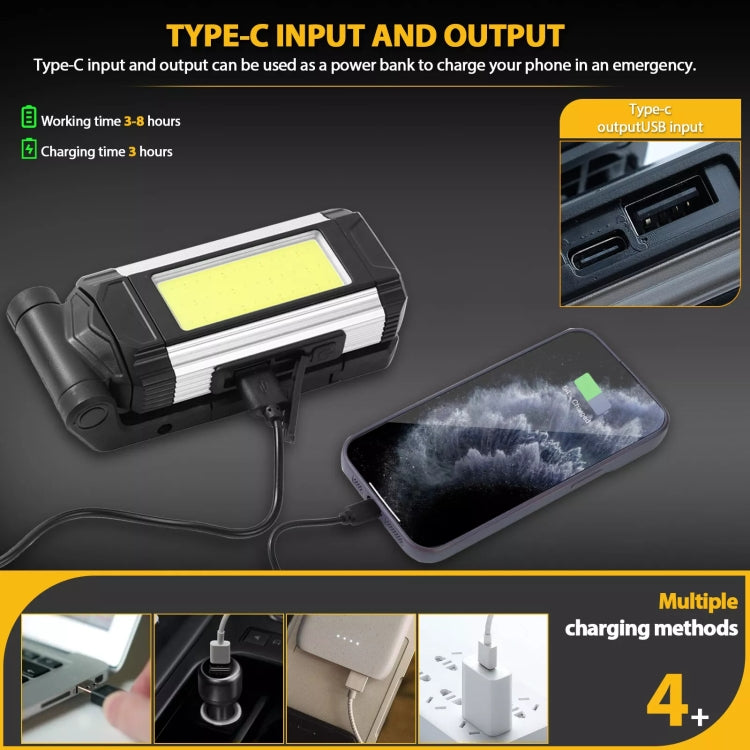 E-SMARTER K011 USB Rechargeable Repair Light With Magnet COB Strong Light Flashlight, Style: B Simple Silver - Other Tools by E-SMARTER | Online Shopping South Africa | PMC TechLife | Buy Now Pay Later Mobicred