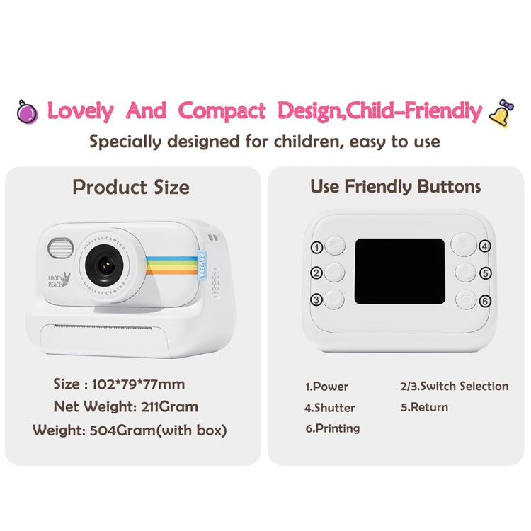 2.0-Inch LED Flash 1080P HD Recording Photo Printing Camera With 3-Rolls Paper, Color: White+32G - Children Cameras by PMC TechLife | Online Shopping South Africa | PMC TechLife | Buy Now Pay Later Mobicred
