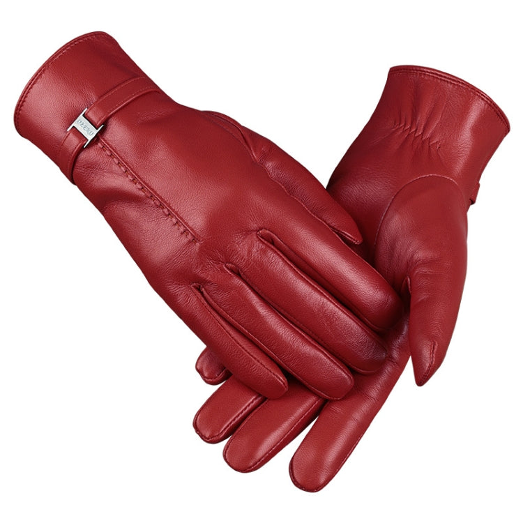 OZERO Women Sheepskin Warm Gloves with Fleece Lining Split Finger Elasticated Gloves, Size: M(Red) - Full Finger Gloves by OZERO | Online Shopping South Africa | PMC TechLife | Buy Now Pay Later Mobicred